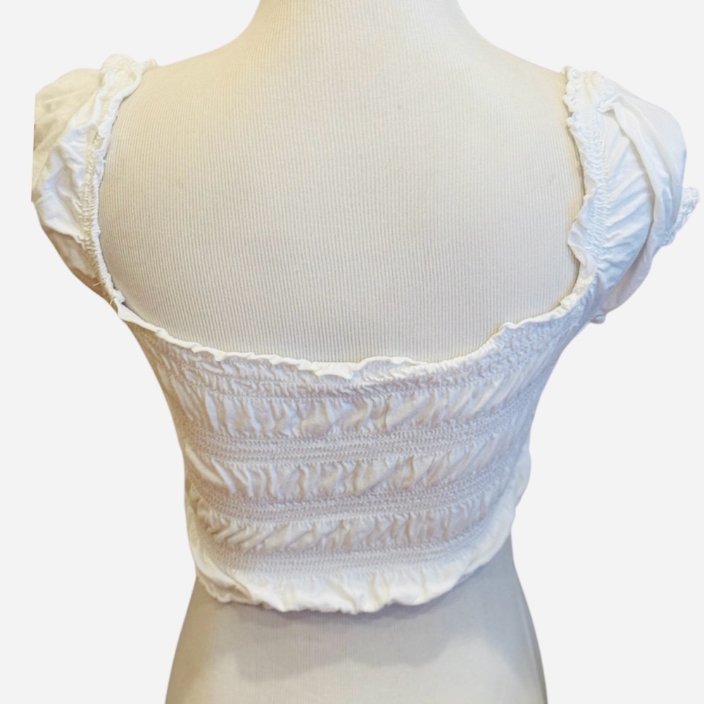 Garage White Ruched Smocked Crop Top Bra Top S Boho - Picture 4 of 6